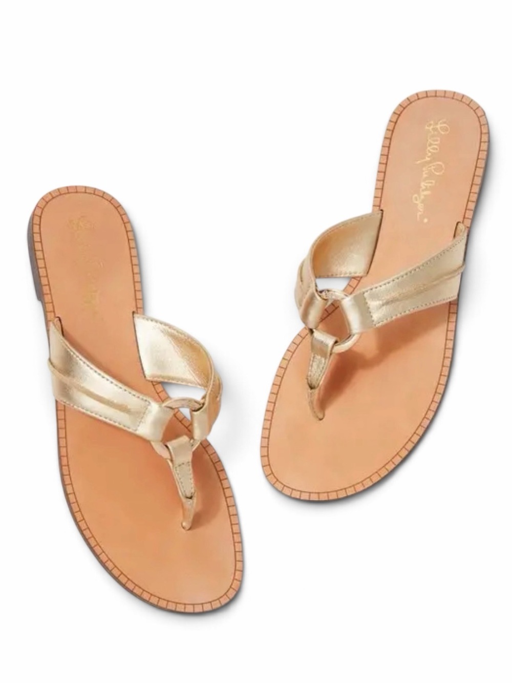 Lilly Pulitzer Metallic Gold Leather McKim Sandals Size 7.5 with Box